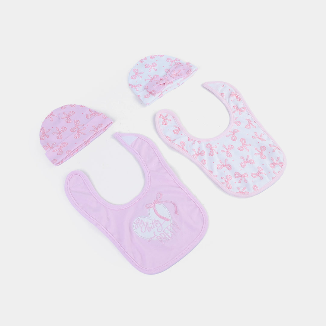 Baby 4-Piece Cap & Bib Set | 0–6M)