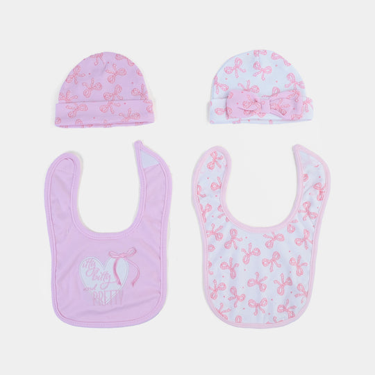 Baby 4-Piece Cap & Bib Set | 0–6M)