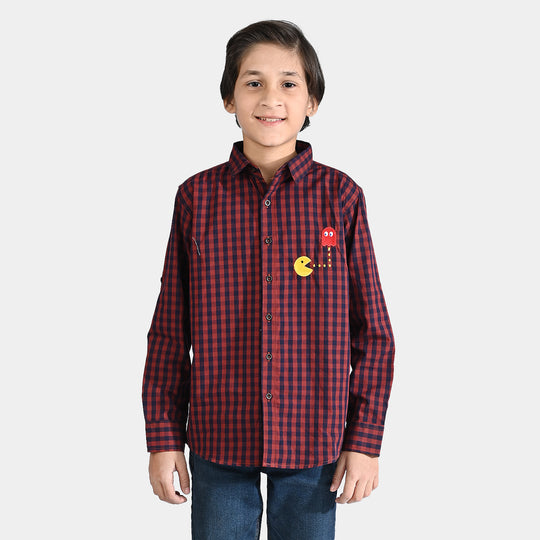 Boys Yarn Dyed Casual Shirt F/S (PAC-MAC)-Brown Check