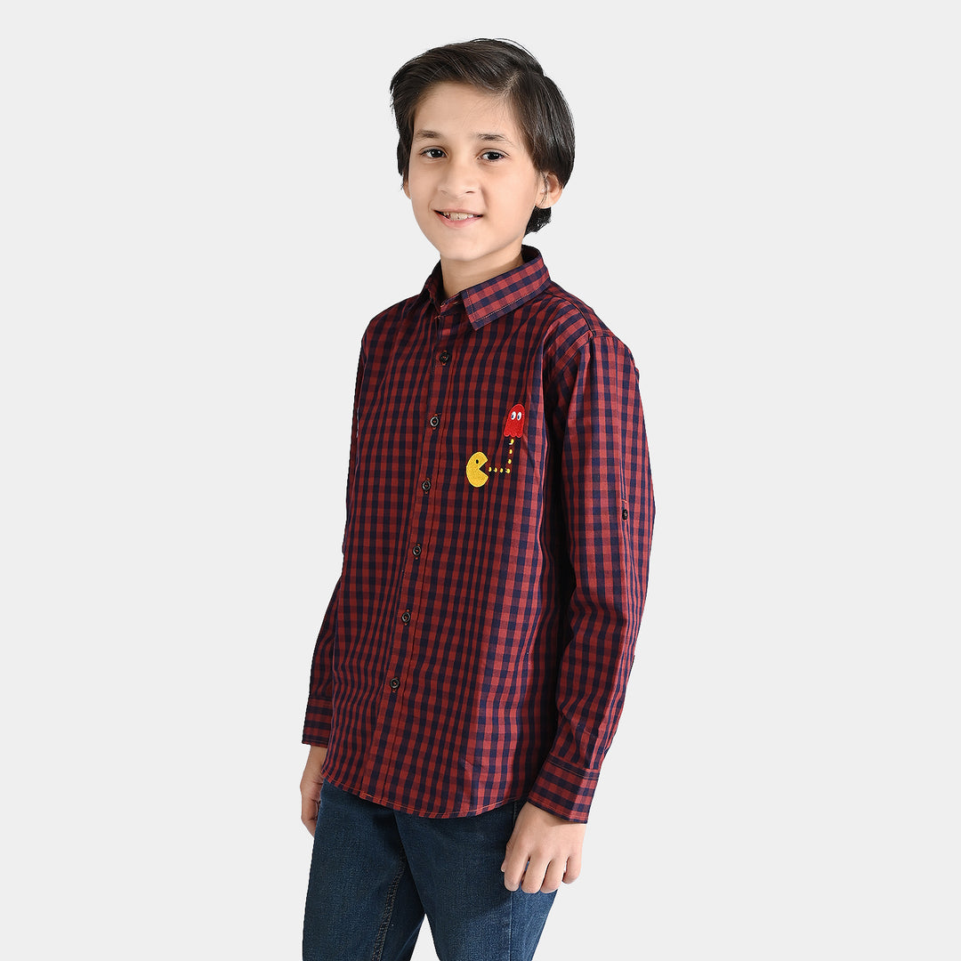 Boys Yarn Dyed Casual Shirt F/S (PAC-MAC)-Brown Check