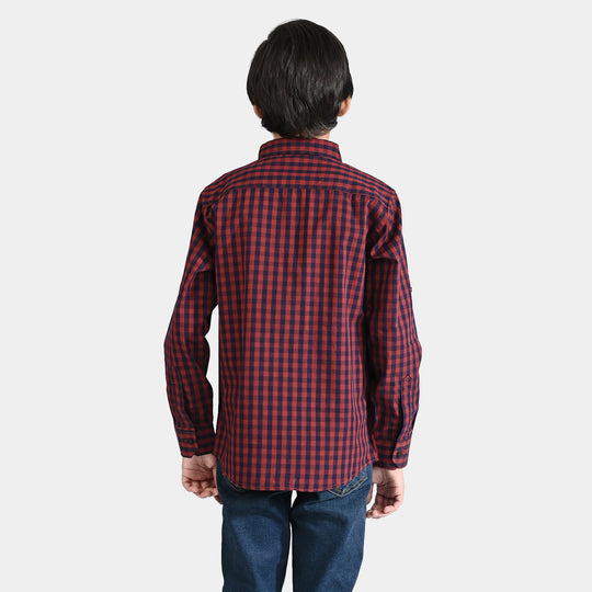 Boys Yarn Dyed Casual Shirt F/S (PAC-MAC)-Brown Check