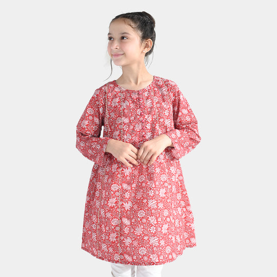 Girls Cotton Printed Kurti Chamak-MAROON