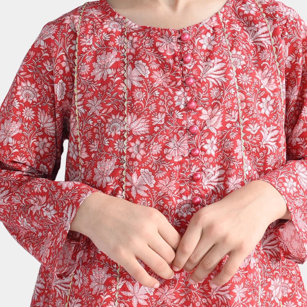 Girls Cotton Printed Kurti Chamak-MAROON