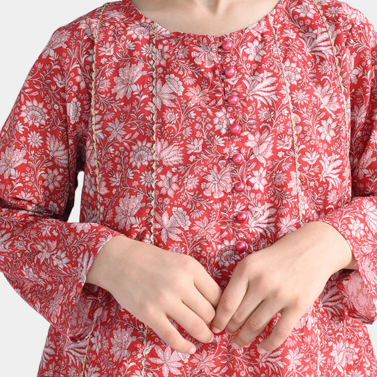 Girls Cotton Printed Kurti Chamak-MAROON