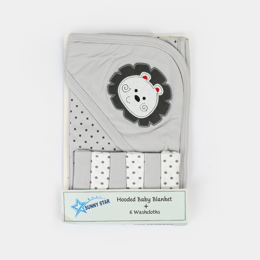 Baby Hooded Wrapping Sheet + 6Pcs Washcloths