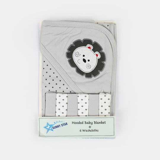 Baby Hooded Wrapping Sheet + 6Pcs Washcloths