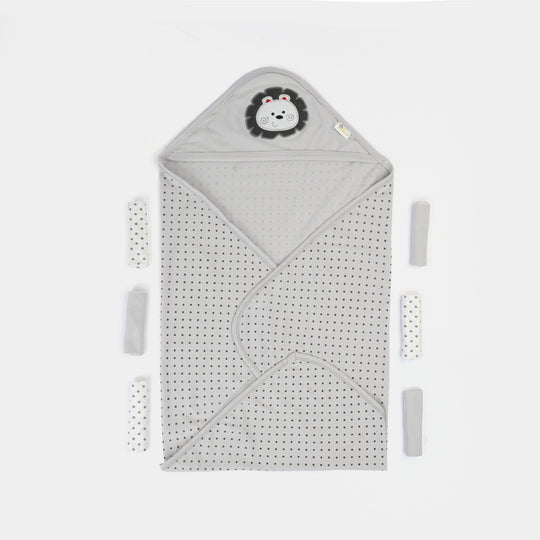 Baby Hooded Wrapping Sheet + 6Pcs Washcloths