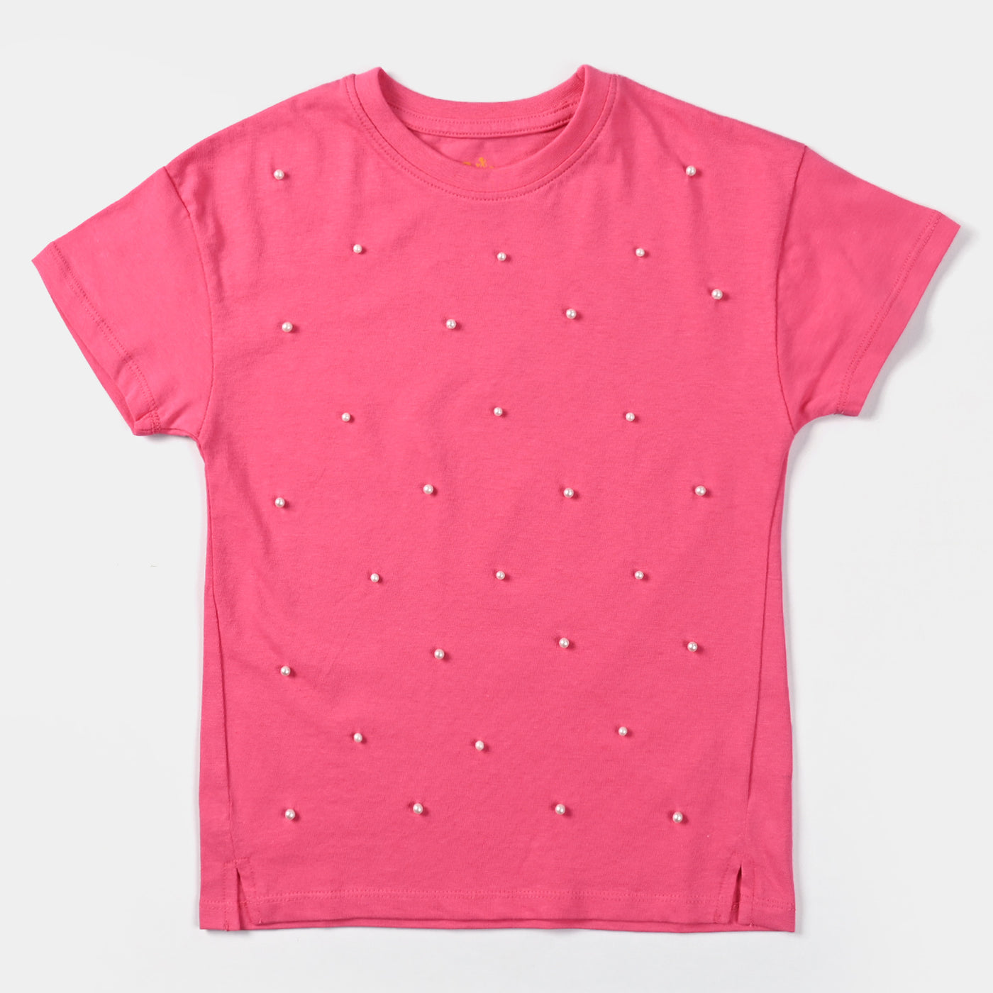 Girls Cotton Jersey T-Shirt H/S Pearls-Hot Pink