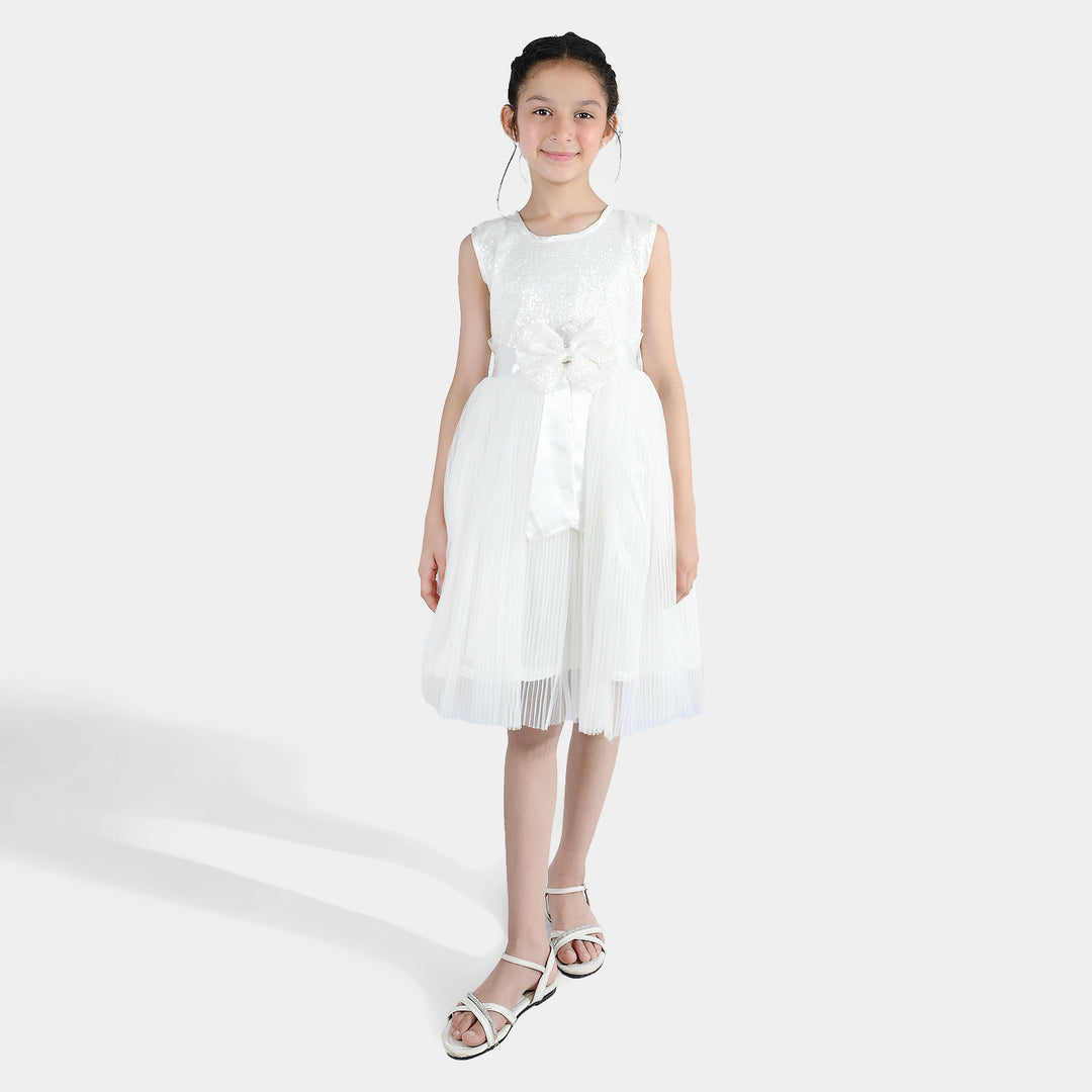 Girls Sequence Fancy Frock Angel-WHITE