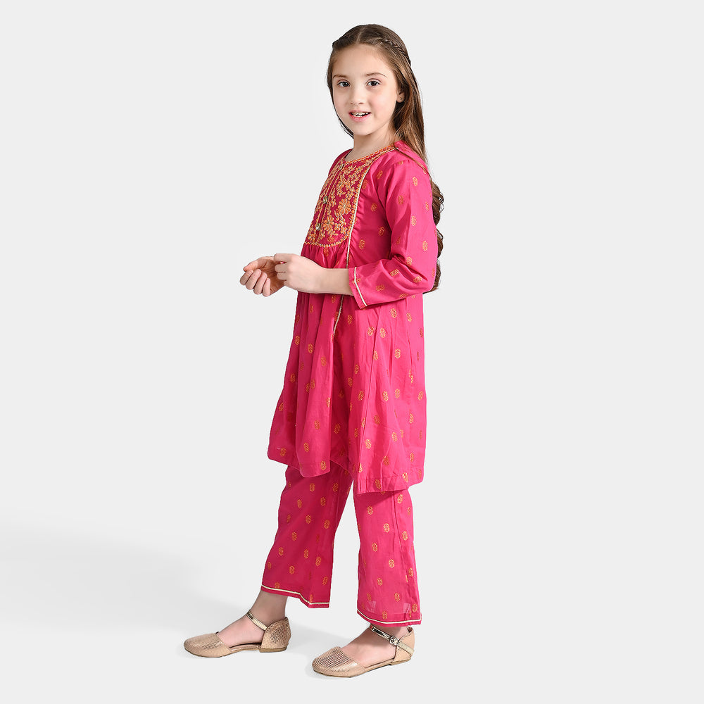 Girls Jacquard Emb 2 Pcs Rumi-Pink