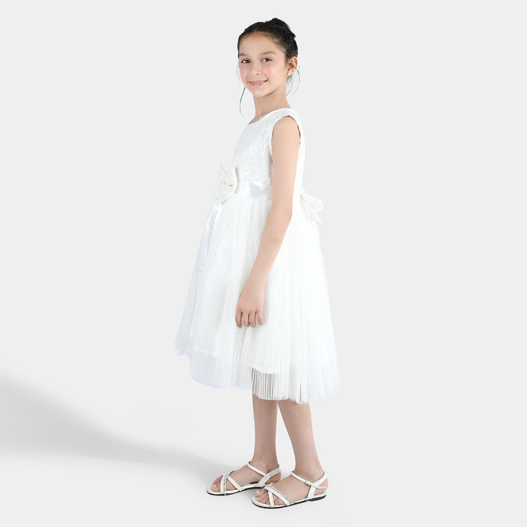 Girls Sequence Fancy Frock Angel-WHITE