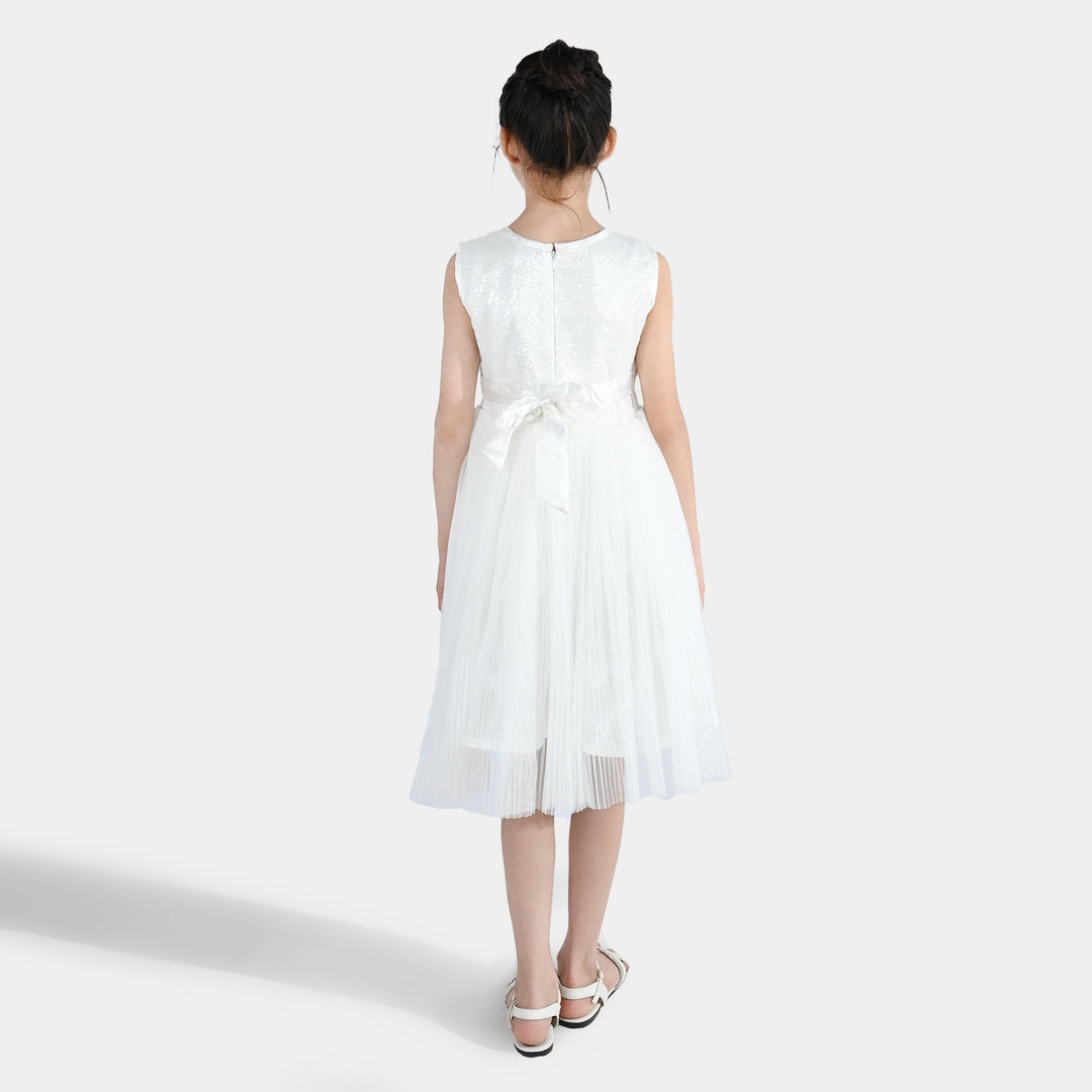 Girls Sequence Fancy Frock Angel-WHITE
