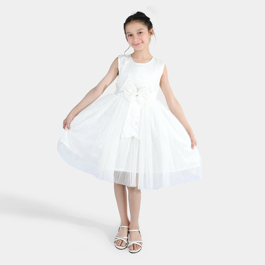 Girls Sequence Fancy Frock Angel-WHITE