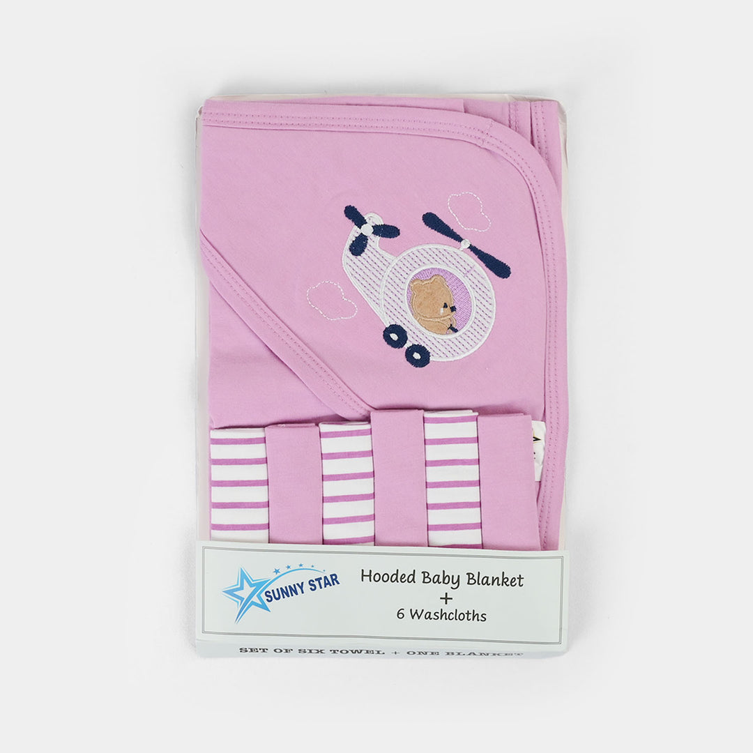 Baby Hooded Wrapping Sheet + 6Pcs Washcloths