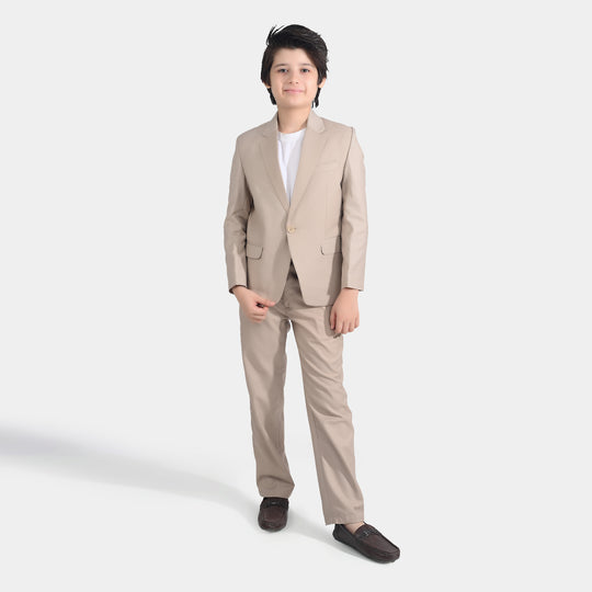 Boys Cotton Twill Coat Pant Suit-BEIGE