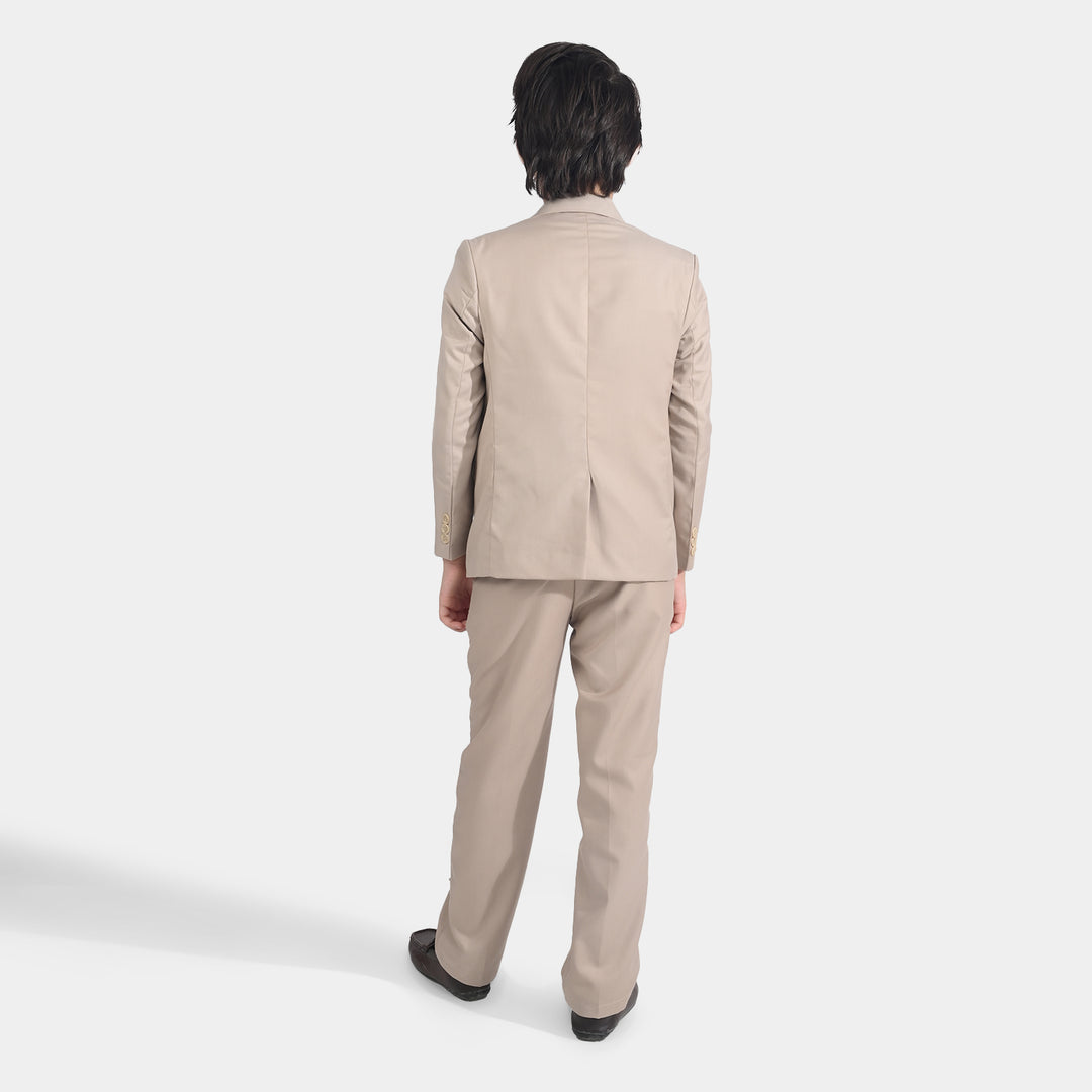 Boys Cotton Twill Coat Pant Suit-BEIGE
