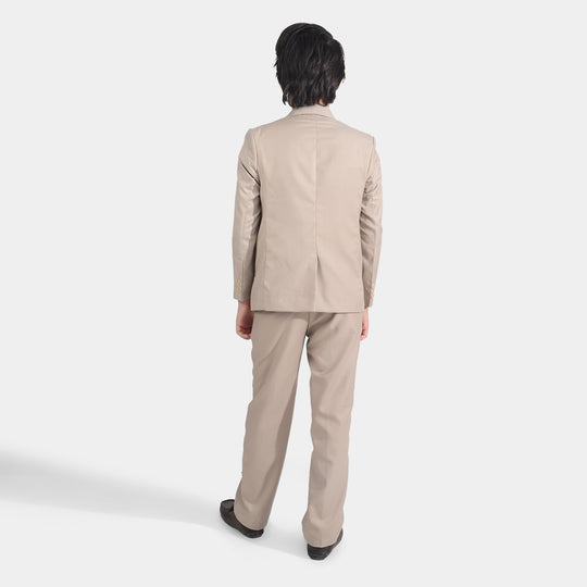 Boys Cotton Twill Coat Pant Suit-BEIGE