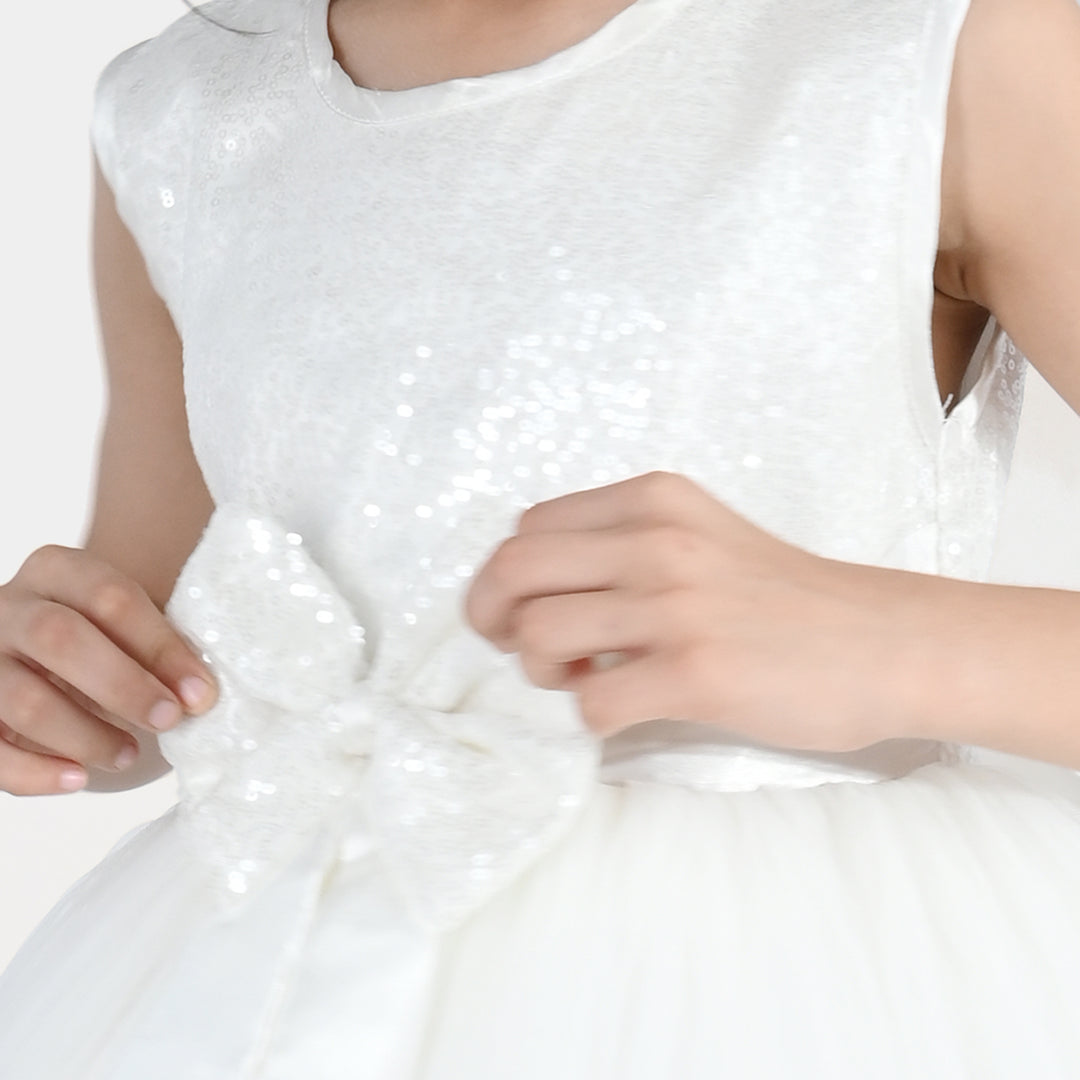 Girls Sequence Fancy Frock Angel-WHITE