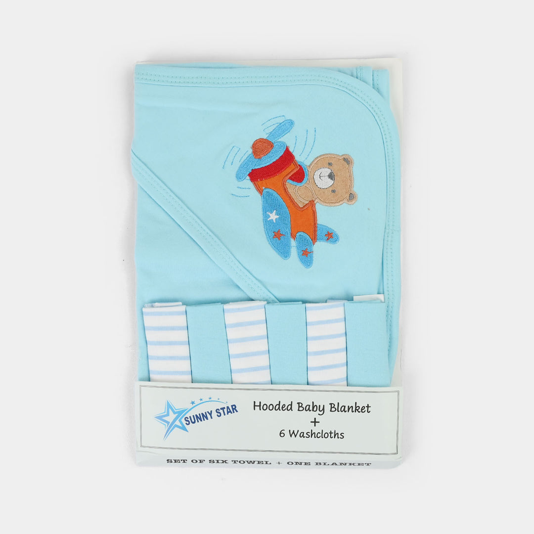Baby Hooded Wrapping Sheet + 6Pcs Washcloths