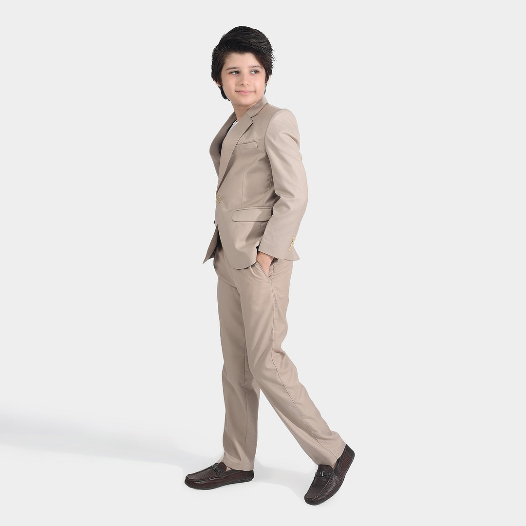Boys Cotton Twill Coat Pant Suit-BEIGE
