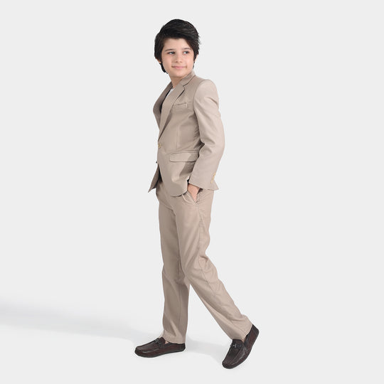 Boys Cotton Twill Coat Pant Suit-BEIGE