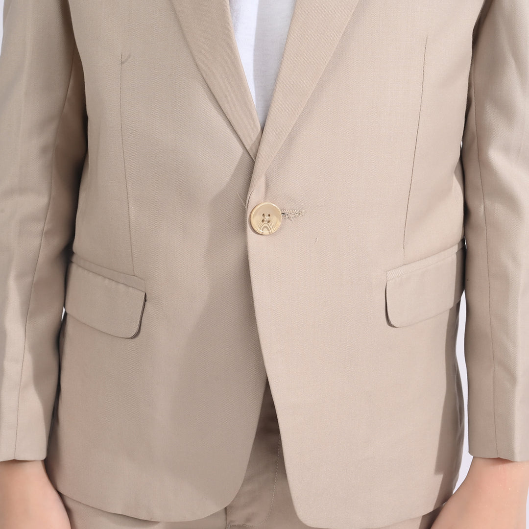 Boys Cotton Twill Coat Pant Suit-BEIGE