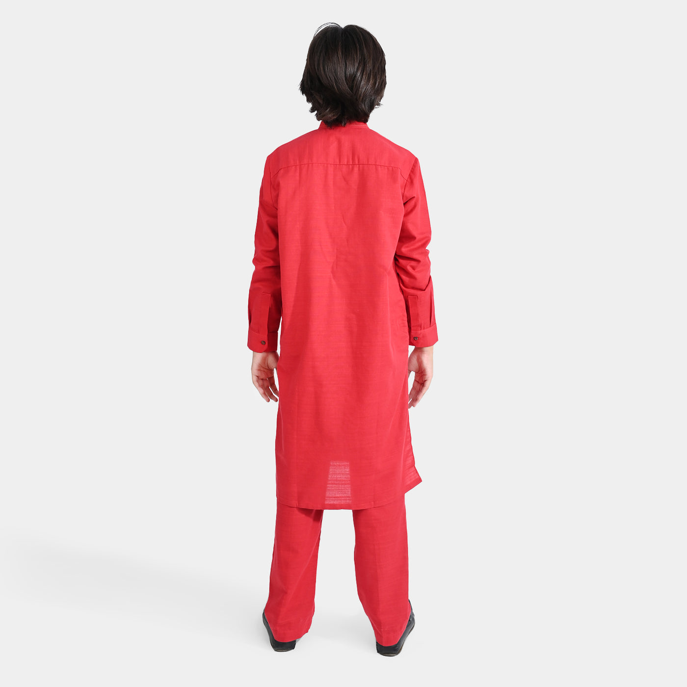 Boys Cotton Slub Shalwar Suit (Cuff Styling)-Reddish