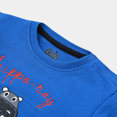 Infant Boys Cotton Terry Sweatshirt Hippo Day-Blue