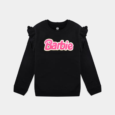 Girls Cotton Terry Sweatshirt-Jet Black