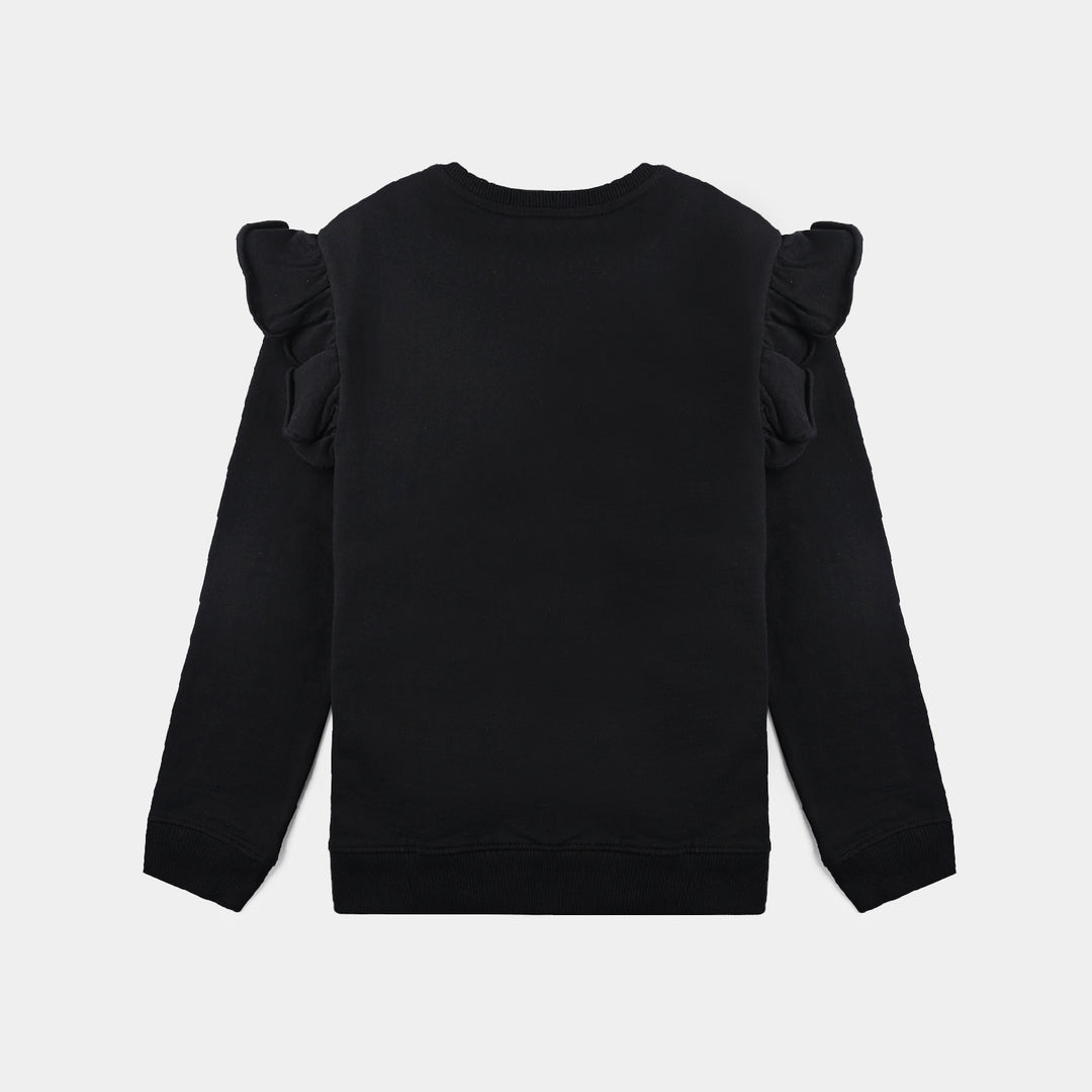 Girls Cotton Terry Sweatshirt-Jet Black