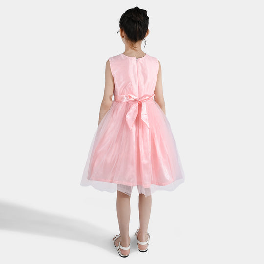 Girls Net Fancy Frock Adorable -Peach