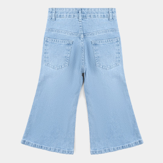 Girls Denim Culotte with Pearls & Studs-Ice Blue