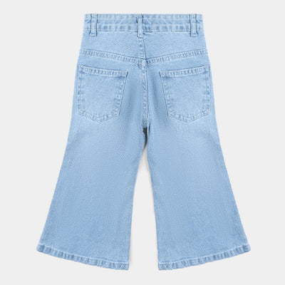 Girls Denim Culotte with Pearls & Studs-Ice Blue