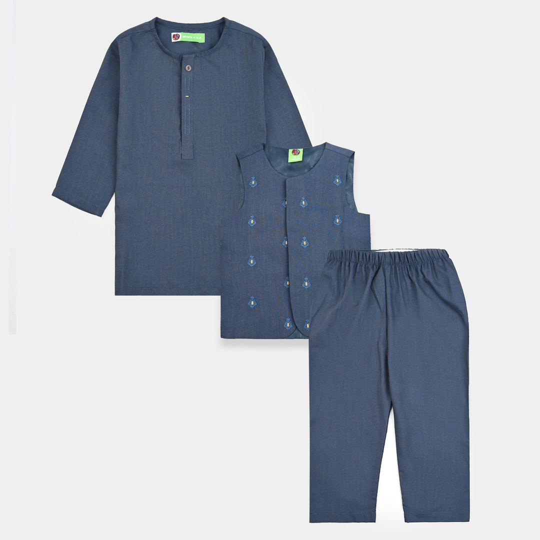 Infant Boys Poly Viscose 3 Piece Suit (Monotone)-Blue