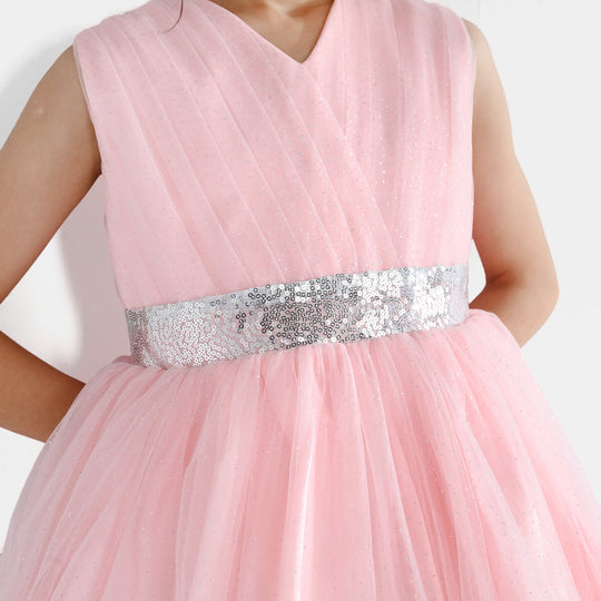 Girls Net Fancy Frock Adorable -Peach