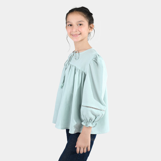Girls Jacquard Casual Top - Smoke Green