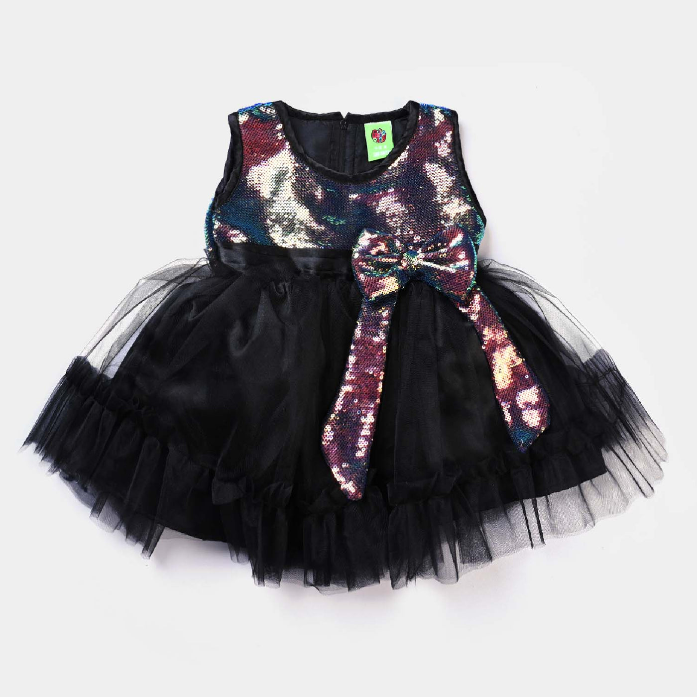 Infant Girls Fancy Frock Multi Black Sequins-BLACK
