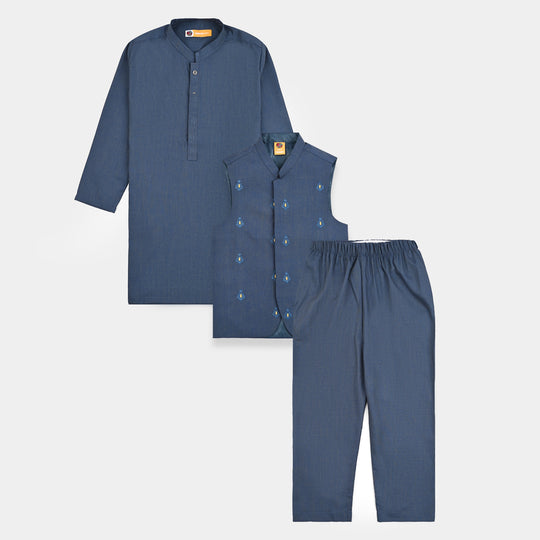 Boys Poly Viscose 3 Piece Suit (Monotone)-Blue