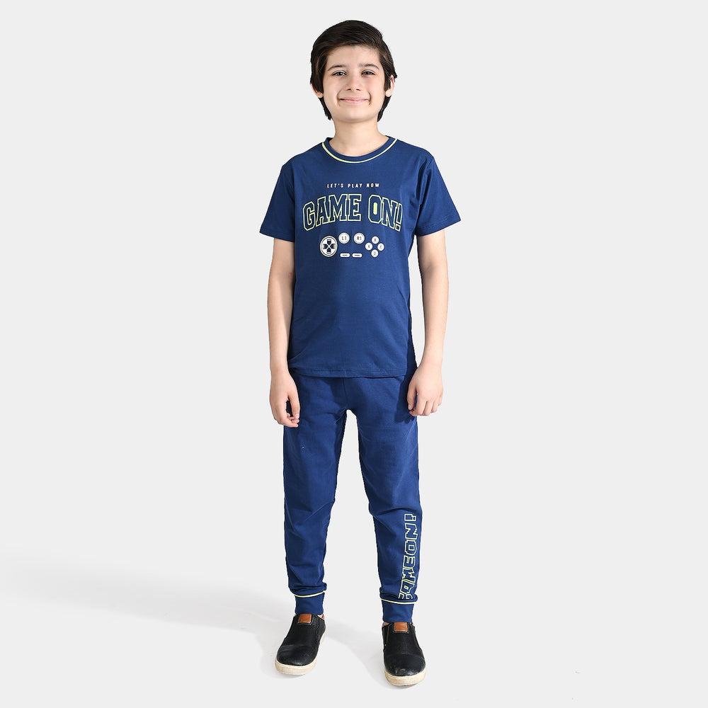 Boys Jersey/Terry 2 Piece Suit Game On-Navy Blue