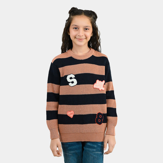 Girls Acrylic Sweater-Have Fun-Pink/Navy