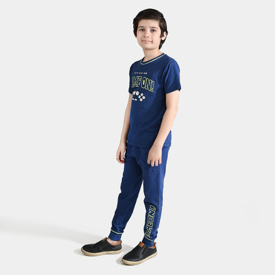 Boys Jersey/Terry 2 Piece Suit Game On-Navy Blue