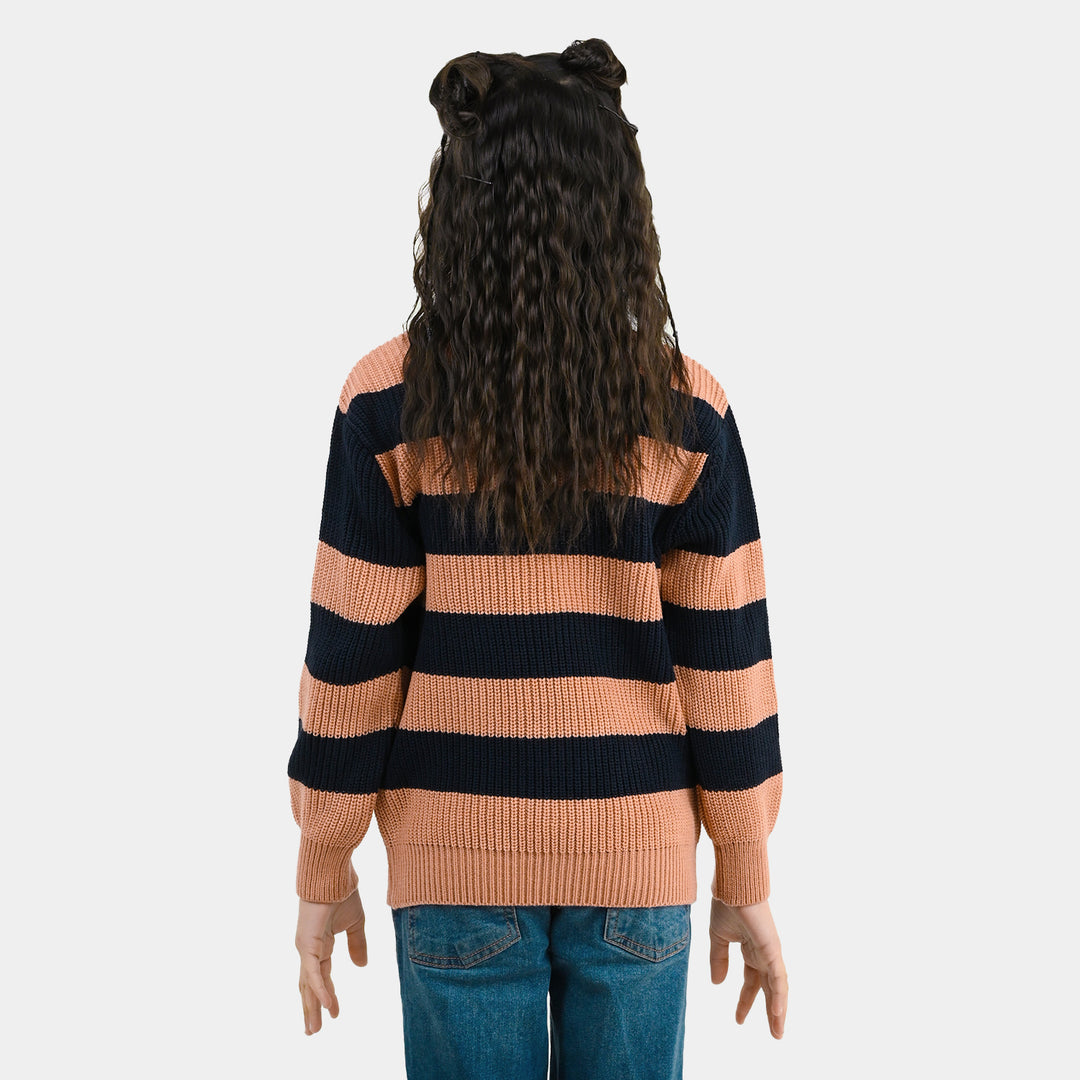 Girls Acrylic Sweater-Have Fun-Pink/Navy
