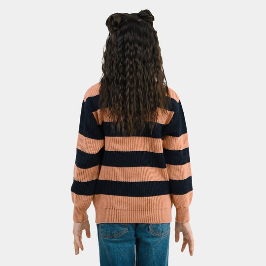 Girls Acrylic Sweater-Have Fun-Pink/Navy
