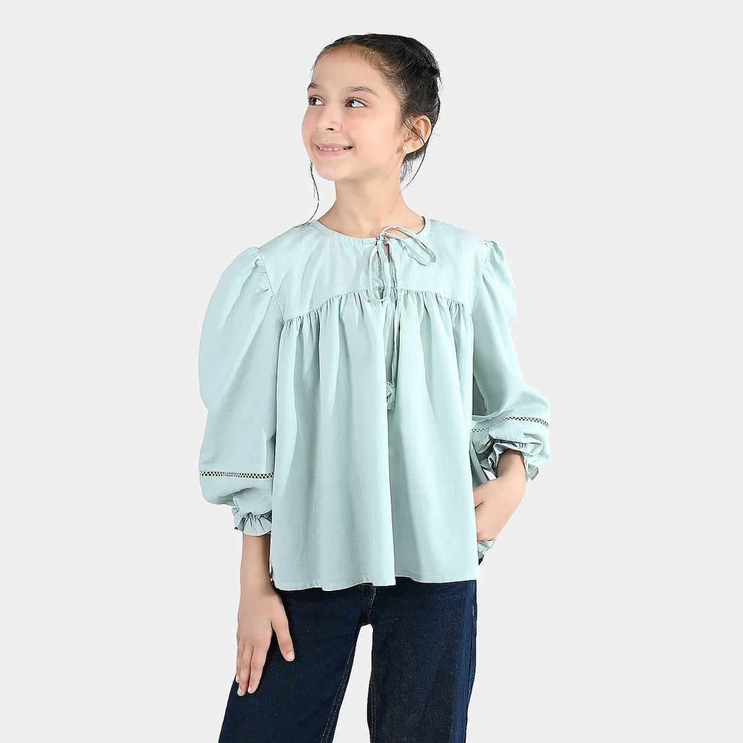 Girls Jacquard Casual Top - Smoke Green