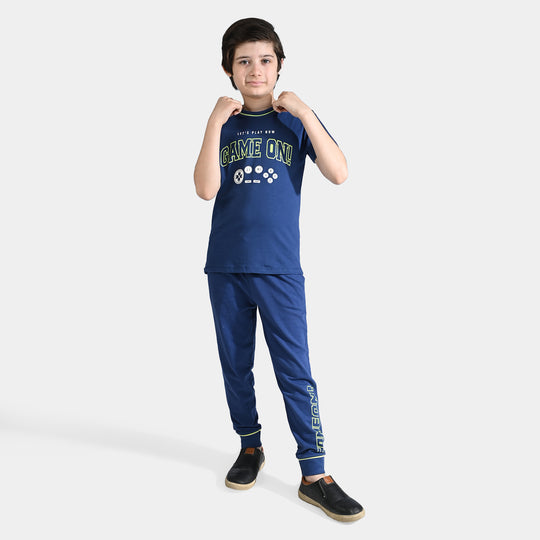 Boys Jersey/Terry 2 Piece Suit Game On-Navy Blue