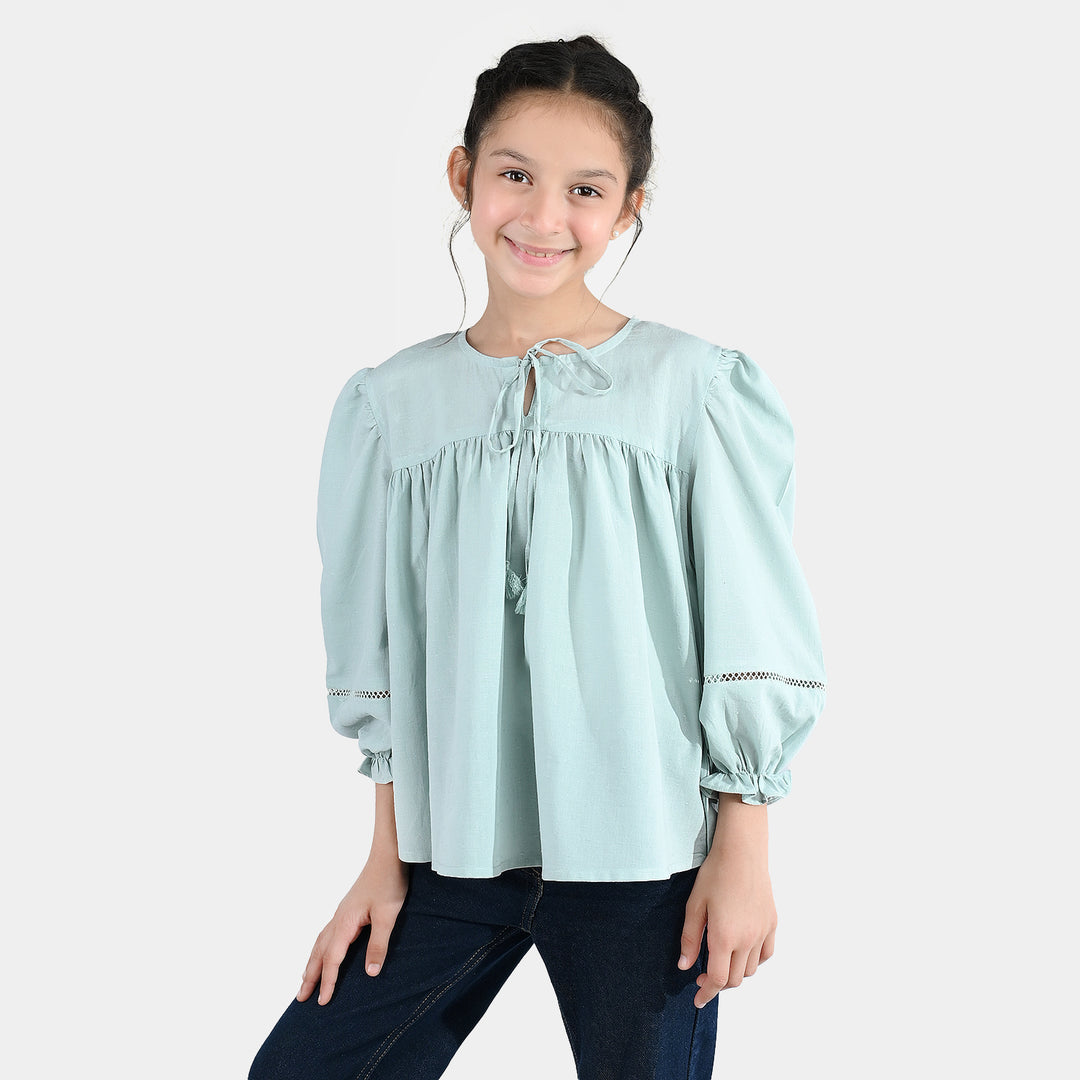 Girls Jacquard Casual Top - Smoke Green