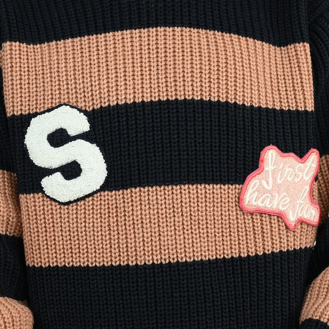 Girls Acrylic Sweater-Have Fun-Pink/Navy