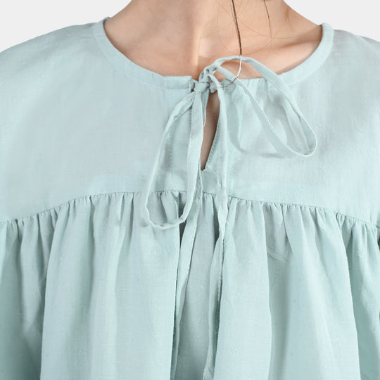 Girls Jacquard Casual Top - Smoke Green