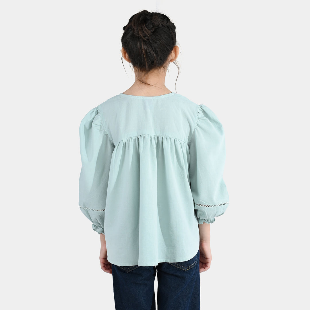 Girls Jacquard Casual Top - Smoke Green