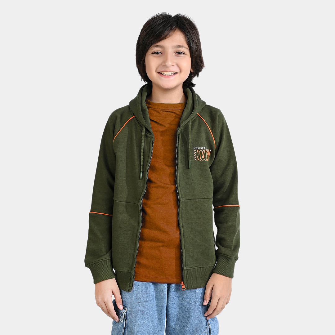 Boys Fleece Knitted Jacket Never Give Up-Rifle.Green